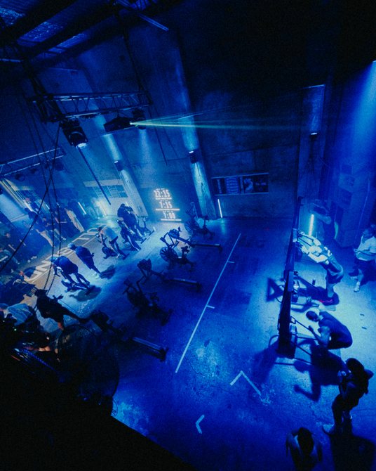 The erg floor at REVL Underground, lit blue